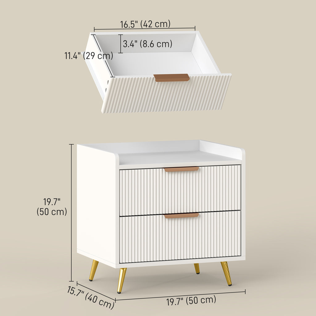 Bedside Table, Nightstand with 2 Drawers, Side End Table with Metal Legs for Bedroom, Black
