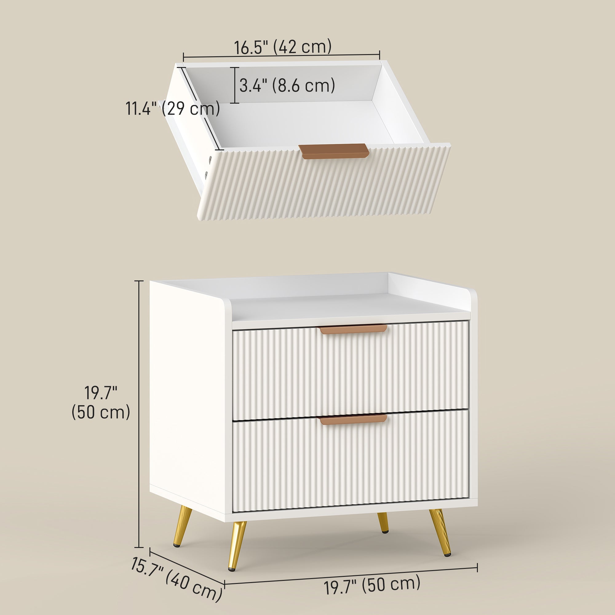 Bedside Table, Nightstand with 2 Drawers, Side End Table with Metal Legs for Bedroom, Black