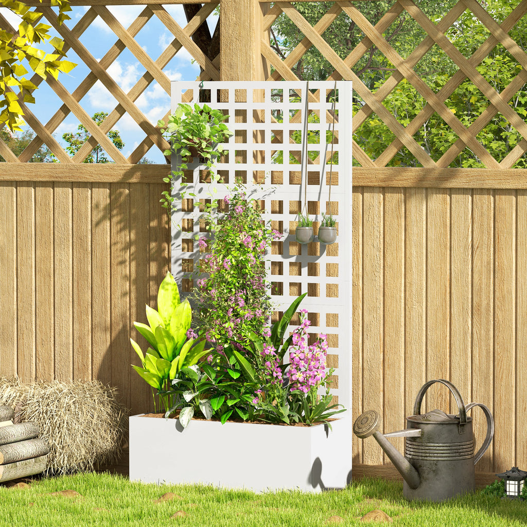 Galvanized Raised Garden Bed Planter Box with Trellis for Climbing Plants, Vegetable, Vines, 35" x 16" x 70", Black