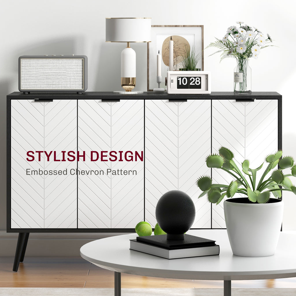 Modern Sideboard and Buffet, Dining Room Cabinet with Adjustable Shelves and 4 Doors, Black