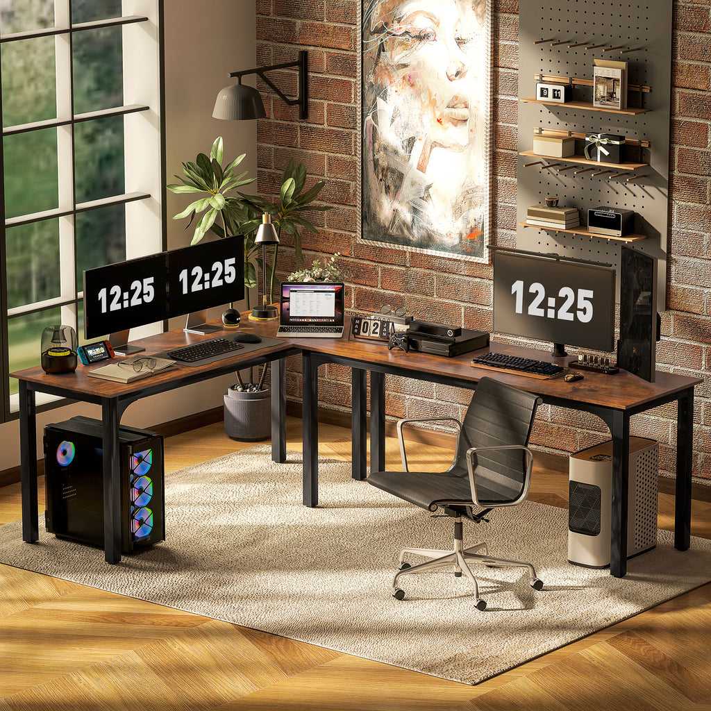 71" Computer Desk, Desktop Desk with Metal Legs, Rustic Brown