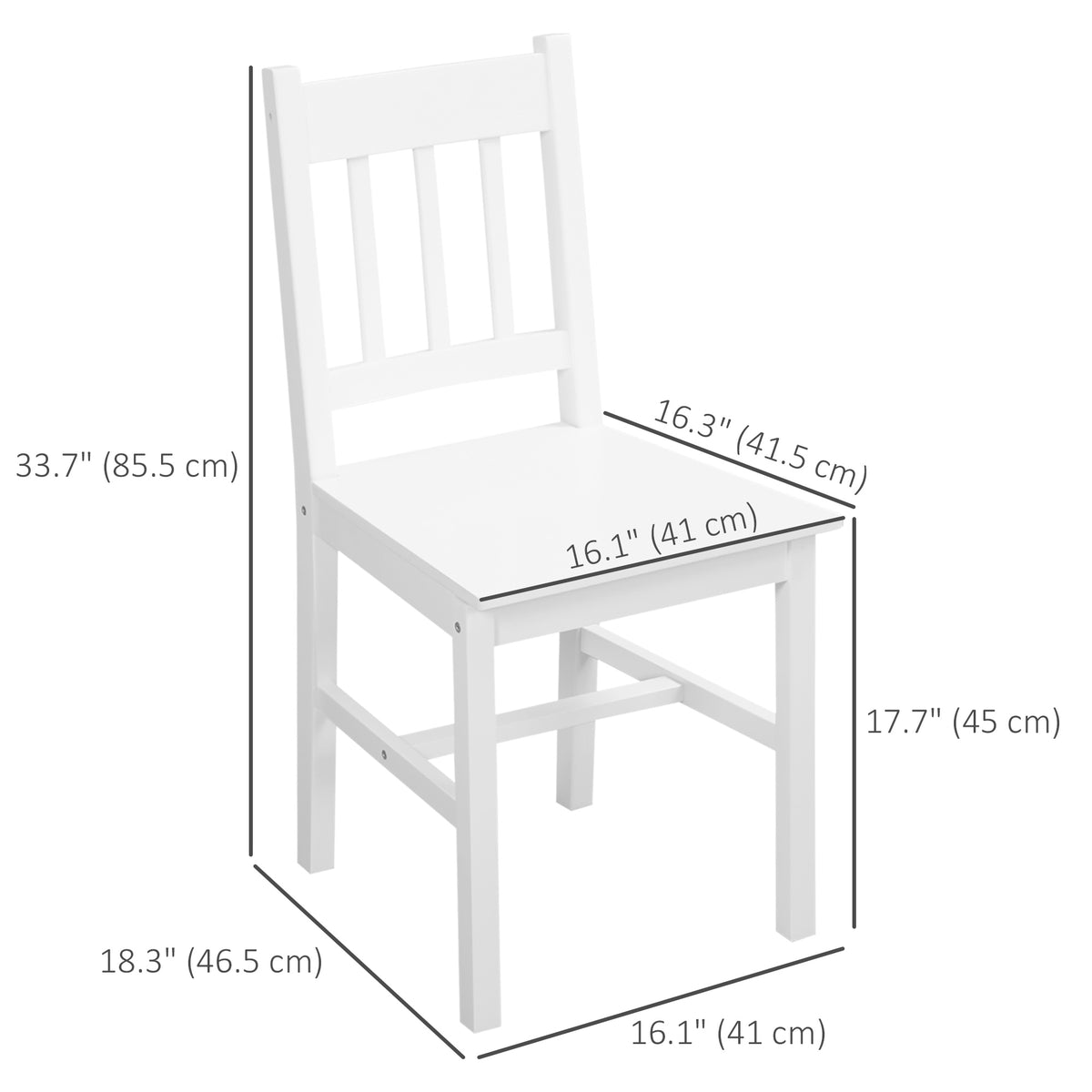 Dining Chairs Set of 2, Kitchen Chair with Slat Back, Pine Wood Structure for Living Room and Dining Room, White