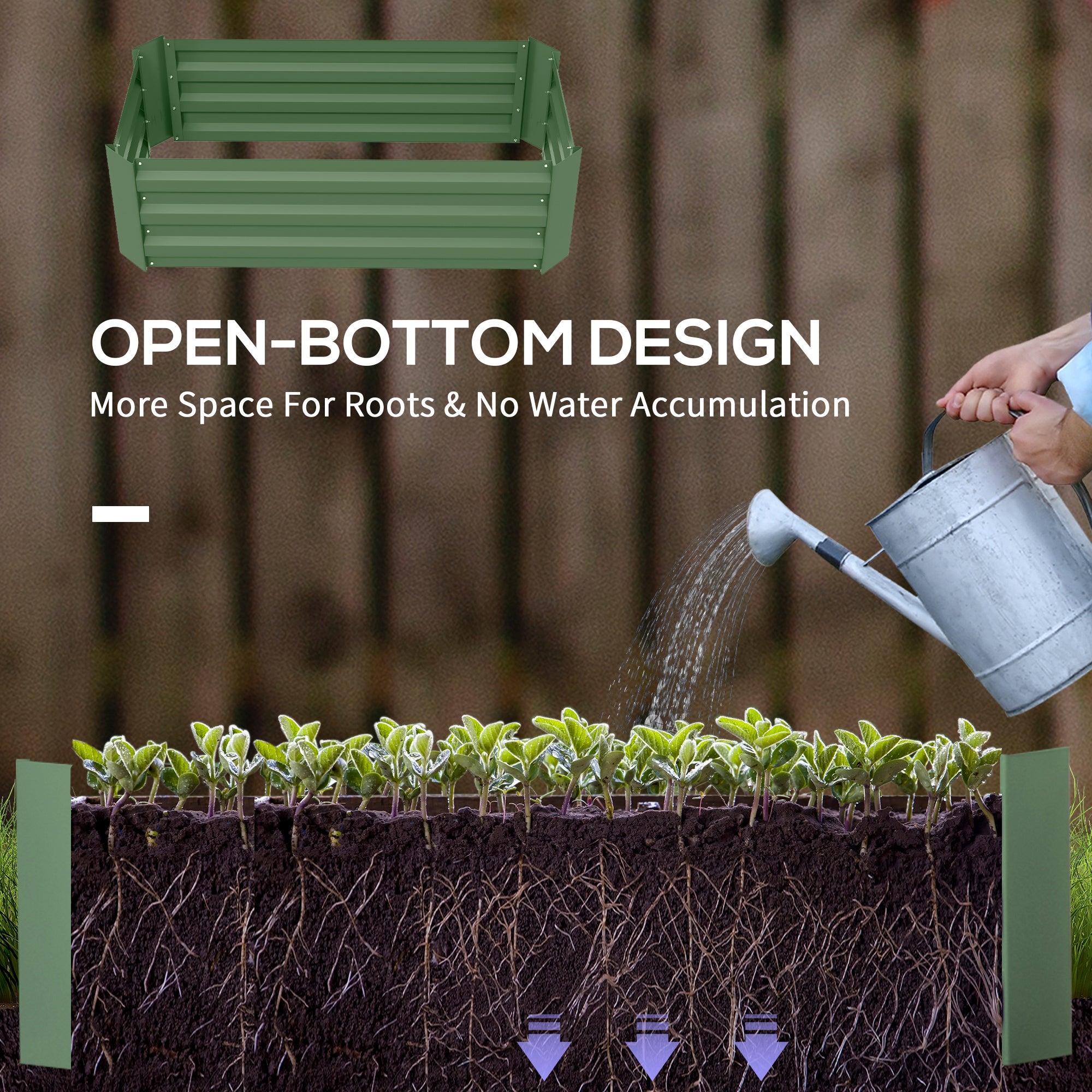 Set of 2 Raised Garden Bed, Steel Elevated Planter Box for Flowers, Herbs, Succulents, 39"x20"x12", Green