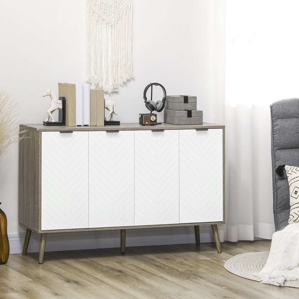 Modern Sideboard and Buffet, Dining Room Cabinet with Adjustable Shelves and 4 Doors, Grayish Brown