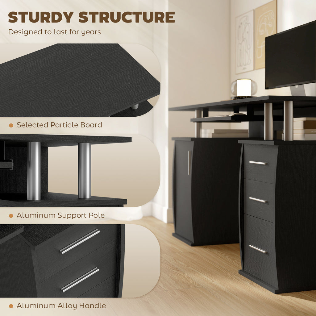 47" Computer Desk with Keyboard Tray and Storage Drawers, Home Office Workstation Table with Storage Shelves, White