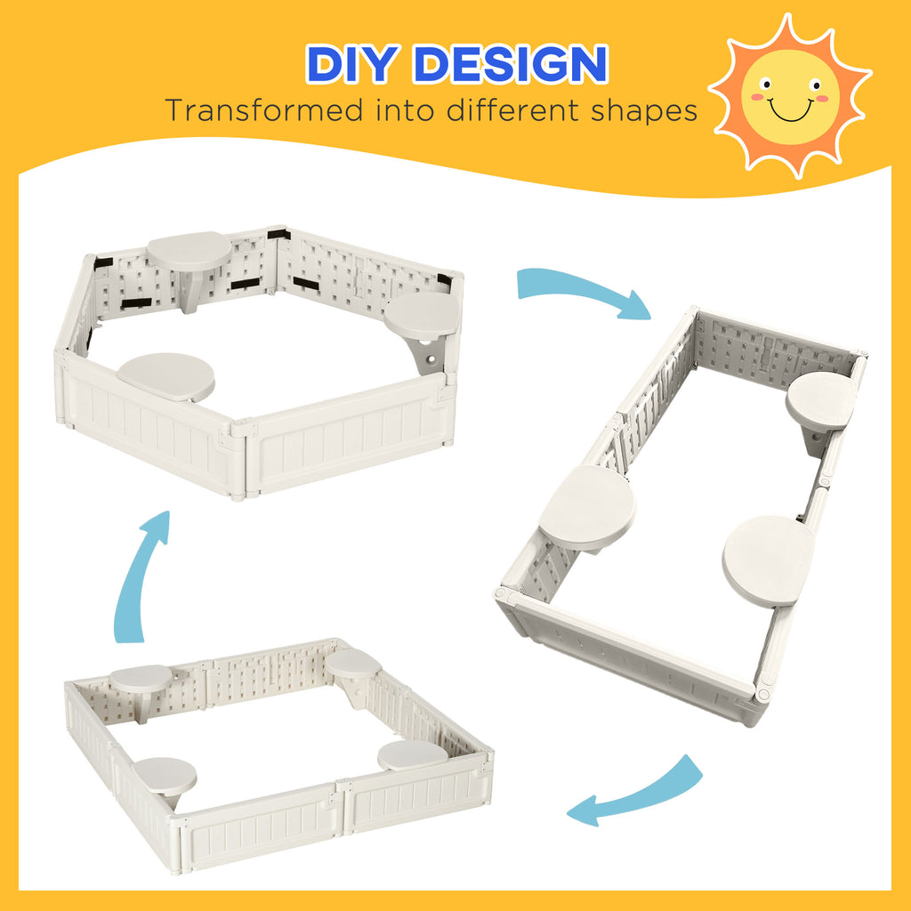 Kids Outdoor Sandbox with Canopy, Bottom Fabric Liner, Cream White