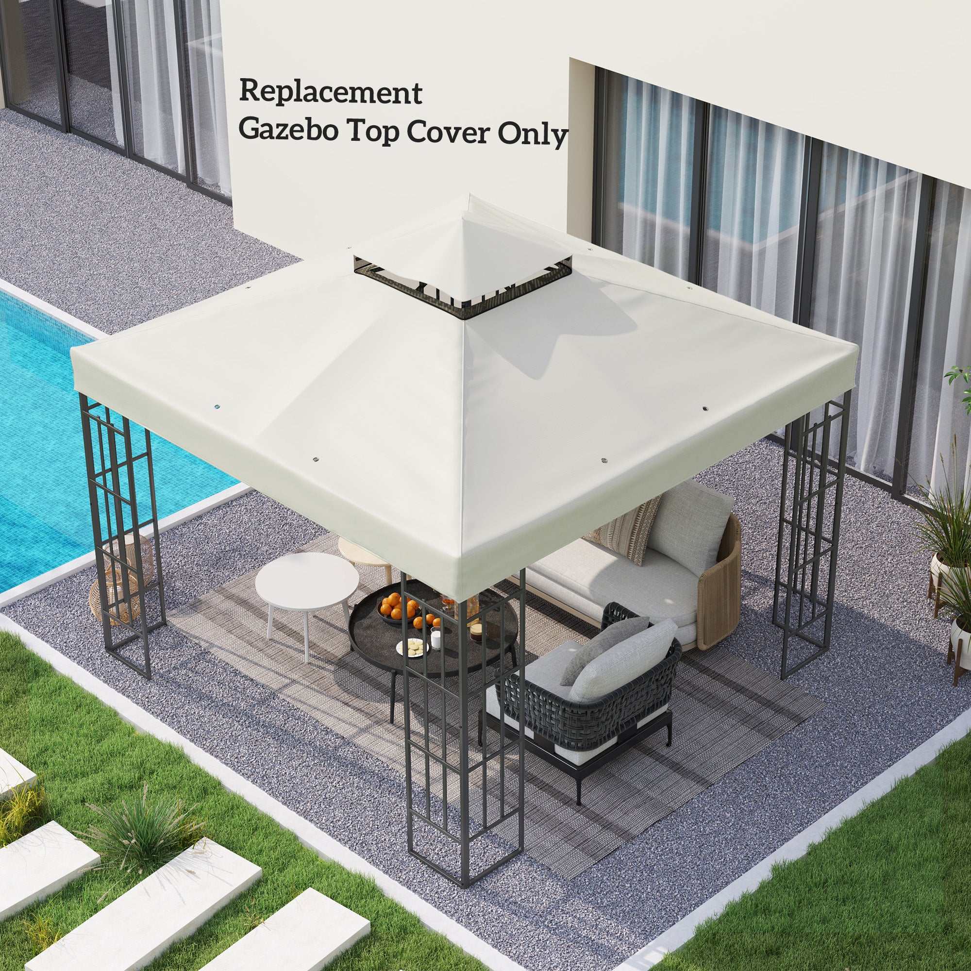غطاء بديل لمظلة شمسية قياس 10' × 10'، غطاء سقف بديل لمظلة حديقة من مستويين، حماية من الأشعة فوق البنفسجية 30+، الغطاء العلوي فقط، رمادي فاتح