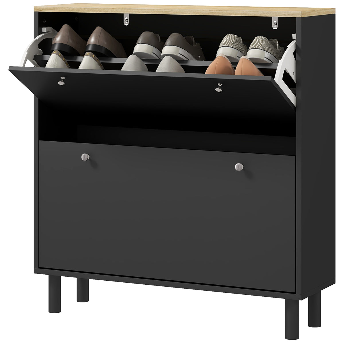 2 Drawers Shoe Storage Cabinet with Adjustable Shelves for 16 Pairs of Shoes, White