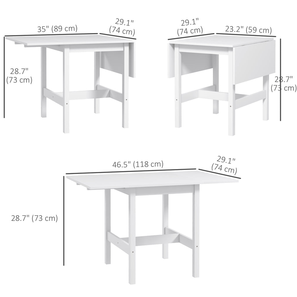 Solid Wood Kitchen Table, Farmhouse Drop Leaf Tables for Small Spaces, Folding Dining Table, for Up to 4 People, White