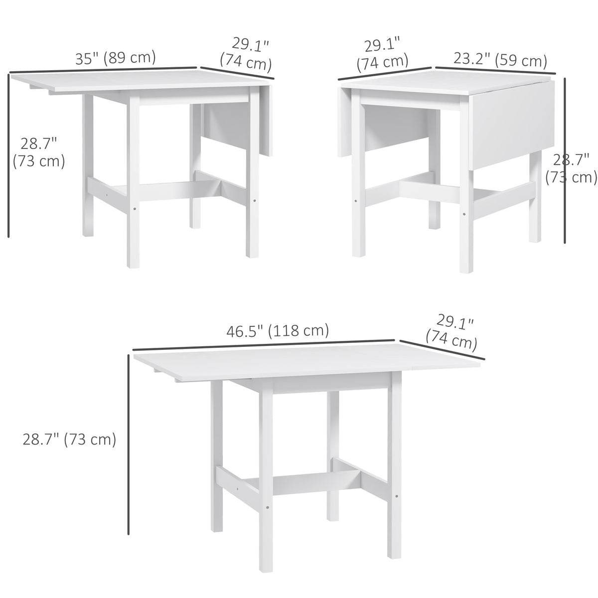Solid Wood Kitchen Table, Farmhouse Drop Leaf Tables for Small Spaces, Folding Dining Table, for Up to 4 People, White