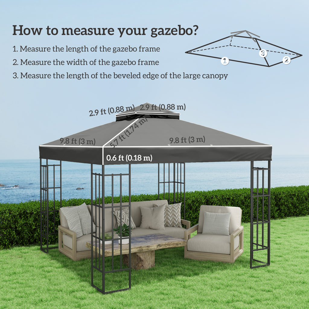 10' x 10' Gazebo Canopy Replacement Cover, 2-Tier Garden Gazebo Roof Replacement, UPF30+, TOP COVER ONLY, Dark Grey