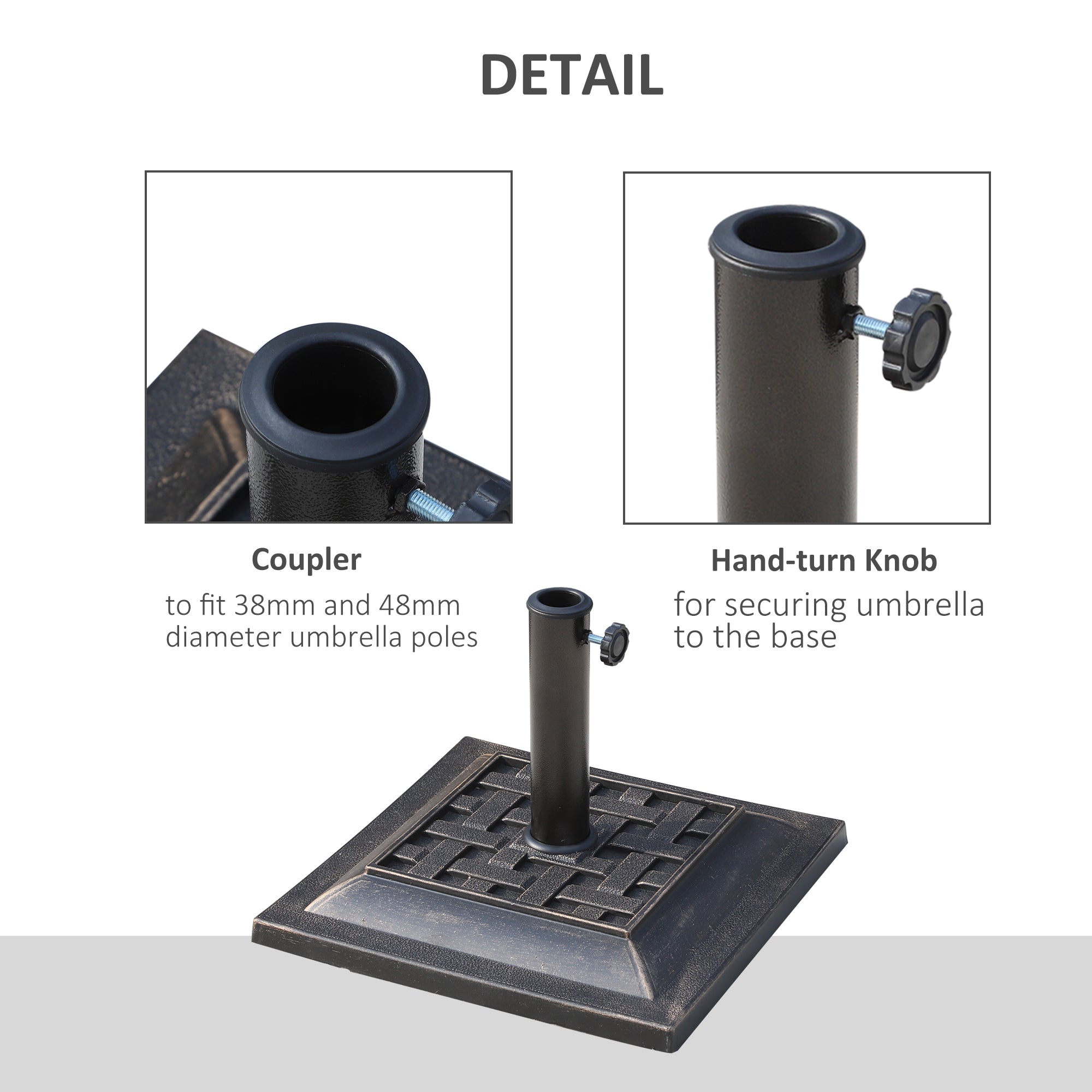 20 lbs Square Resin Patio Umbrella Stand Base Coated Pole Market Umbrella Parasol Holder Bronze