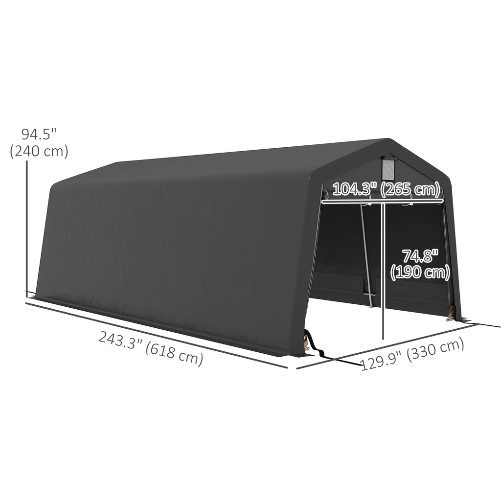 11' x 20' ተንቀሳቓሲ ጋራዥ፣ ብርዕ ዕሽጊ መኪና መከላኸሊ ሽፋን ምስ ኣየር መንፋሕ መስኮታትን ዓቢ ሮል-ኣፕ ደገን፣ ጸሊም ግራጫ