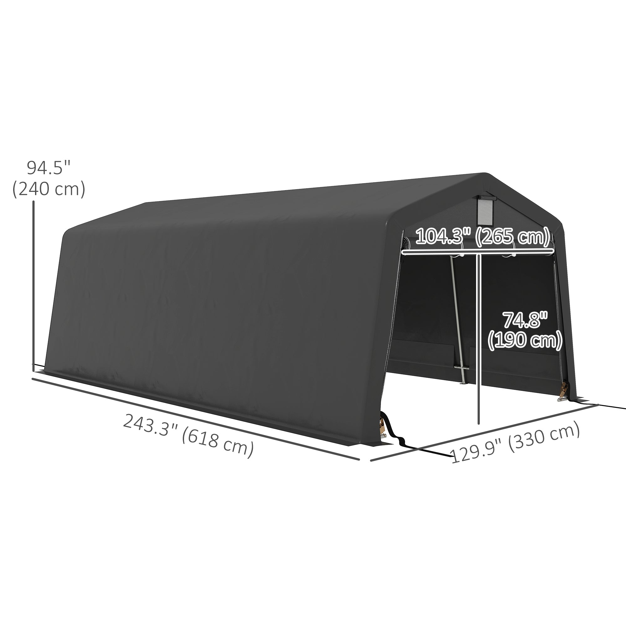 11' x 20' ተንቀሳቓሲ ጋራዥ፣ ብርዕ ዕሽጊ መኪና መከላኸሊ ሽፋን ምስ ኣየር መንፋሕ መስኮታትን ዓቢ ሮል-ኣፕ ደገን፣ ጸሊም ግራጫ