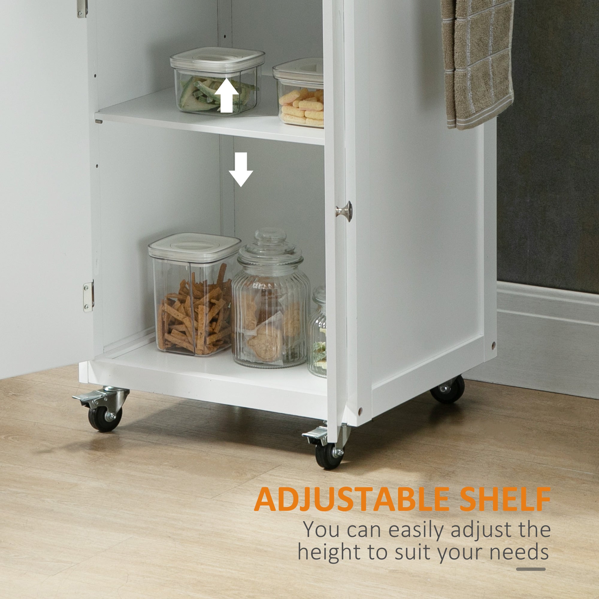 Kitchen Cart, Small Kitchen Island, Stainless Steel Top Utility Trolley on Wheels with Storage Drawer for Dining Room, Kitchen (White)