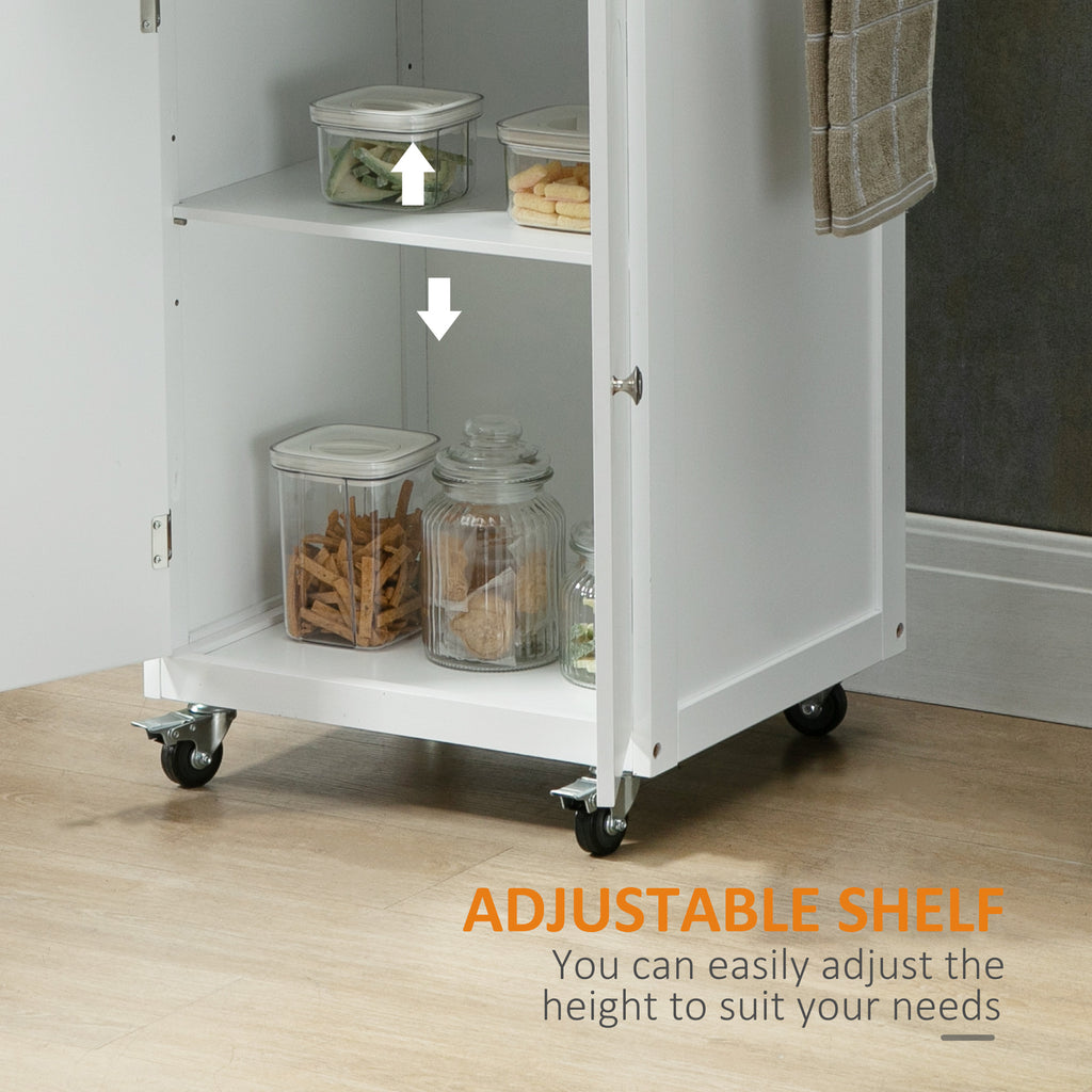 Kitchen Cart, Small Kitchen Island, Stainless Steel Top Utility Trolley on Wheels with Storage Drawer for Dining Room, Kitchen (White)