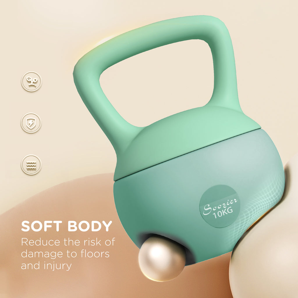 Soozier 13 رطل دمبل كيتل بيل ناعم، وزن مملوء بالرمل مع مقبض، وزن كيتل بيل للتمرين لكامل الجسم، أخضر