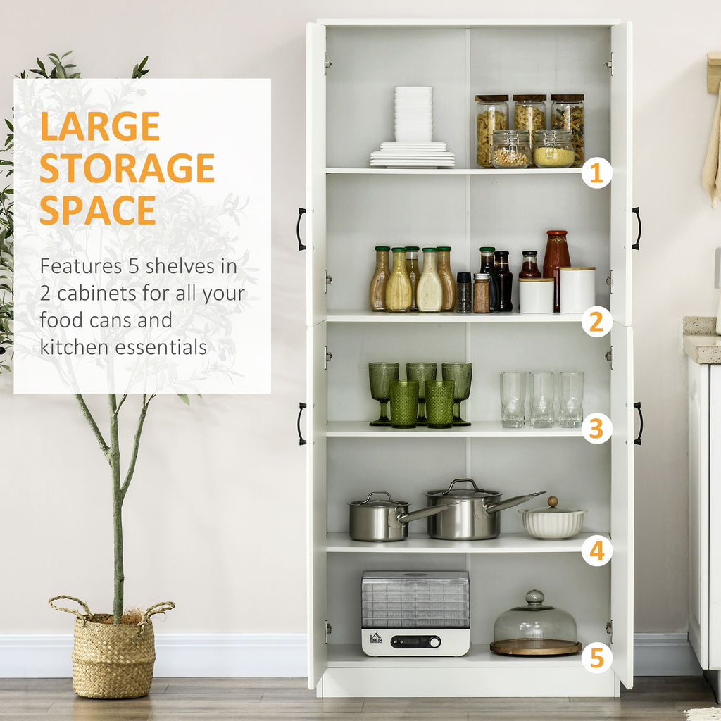 71" Freestanding Kitchen Pantry Cabinet, Storage Cabinet with 4 Hinged Doors and Adjustable Shelves, White