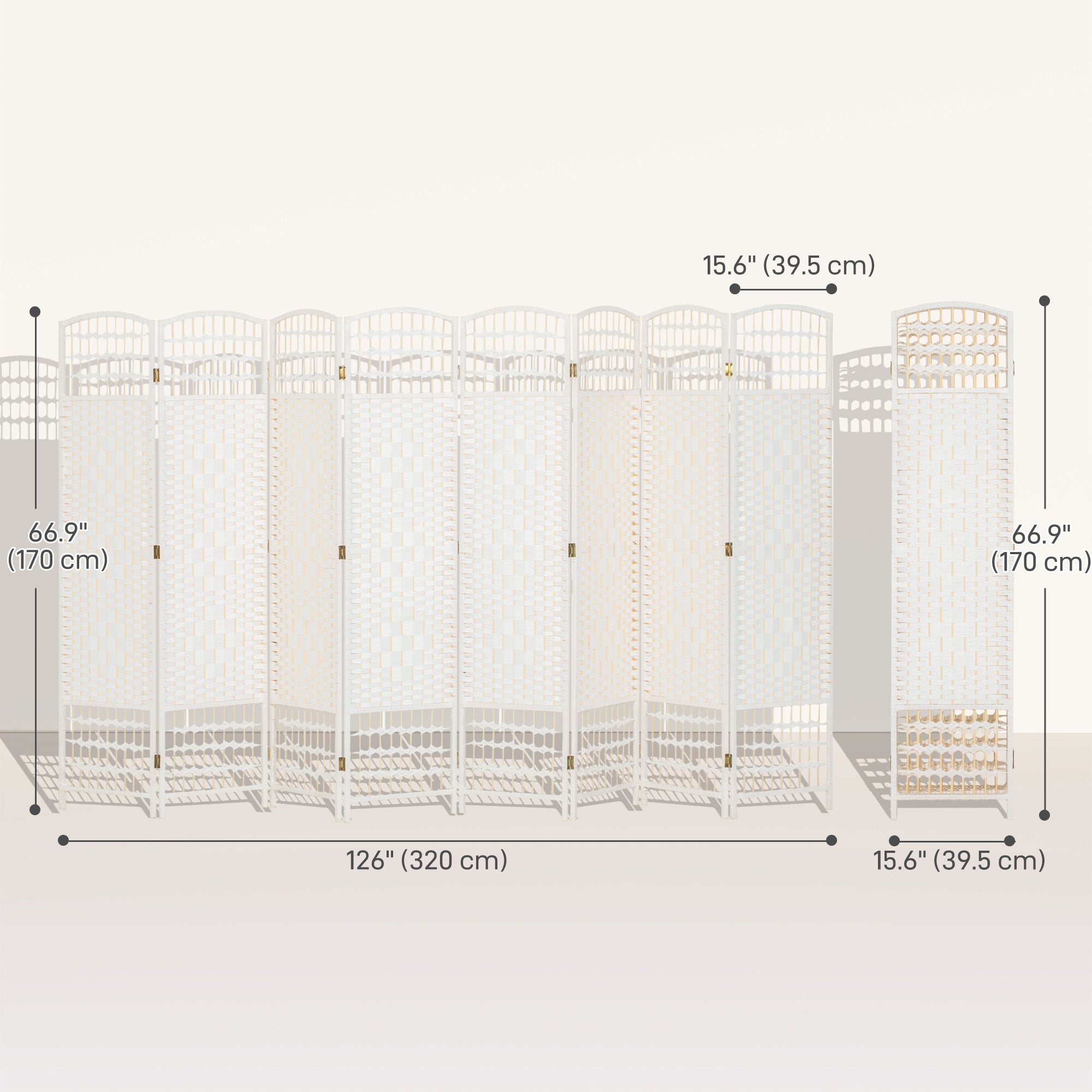 4 Panel Folding Room Divider, Portable Privacy Screen, Wave Fiber Room Partition for Home Office, White