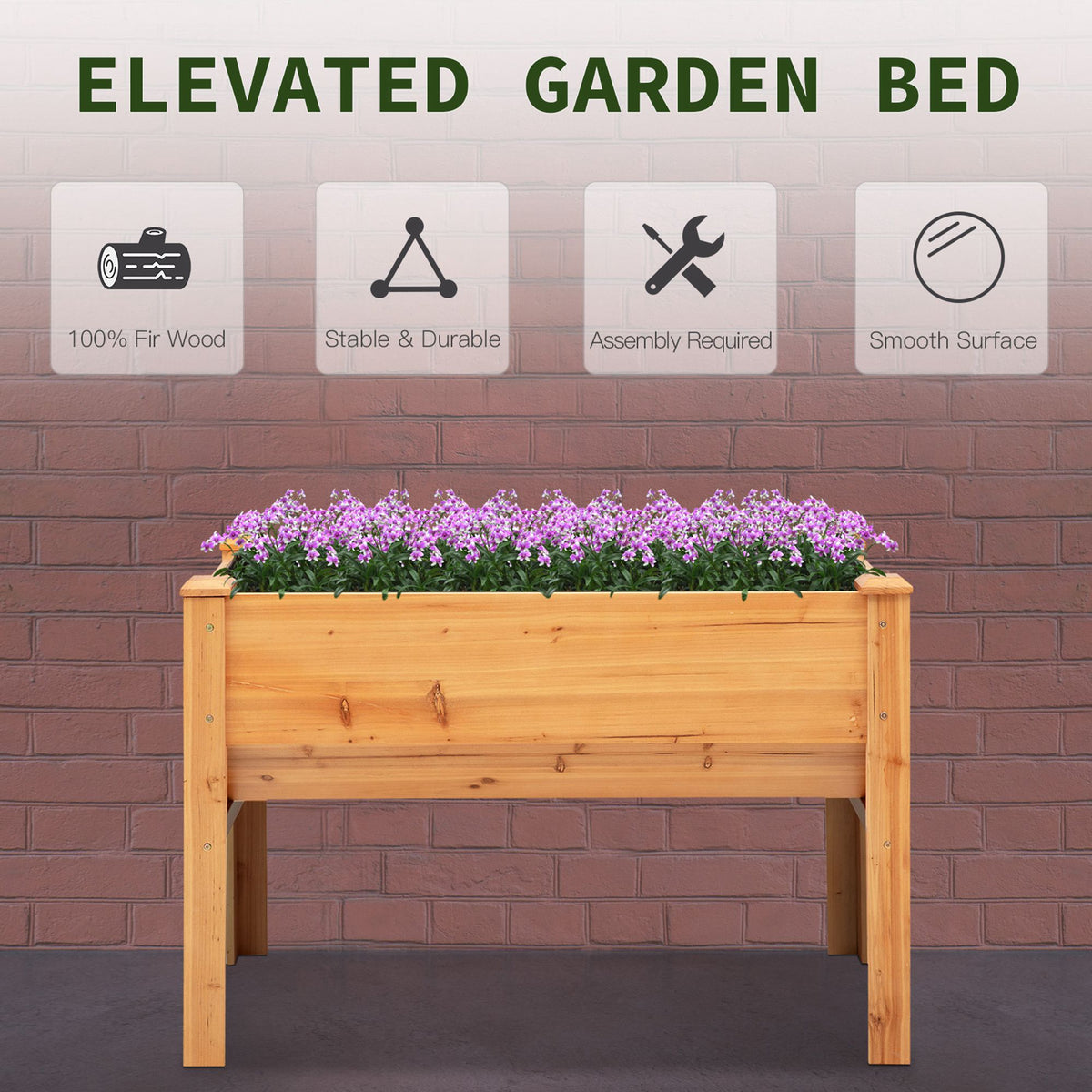 Wooden Raised Garden Plant Stand Outdoor Tall Flower Bed Box with Hooks, 48" x 24" x 32", Nature Wood