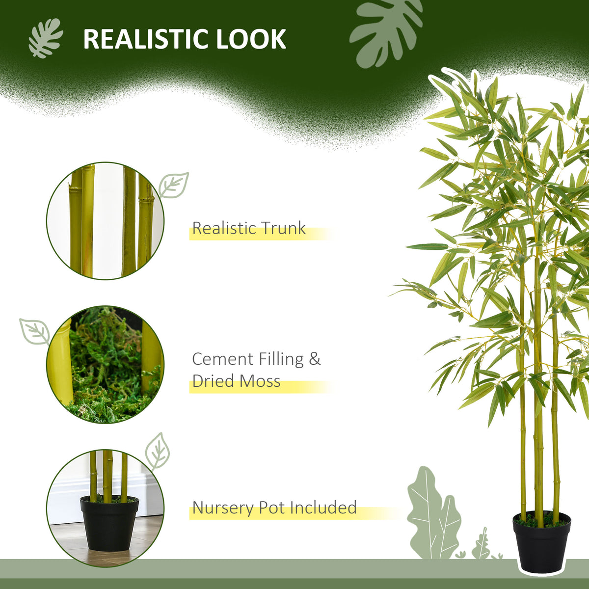 4FT Artificial Bamboo Tree Faux Decorative Plant in Nursery Pot for Indoor Décor