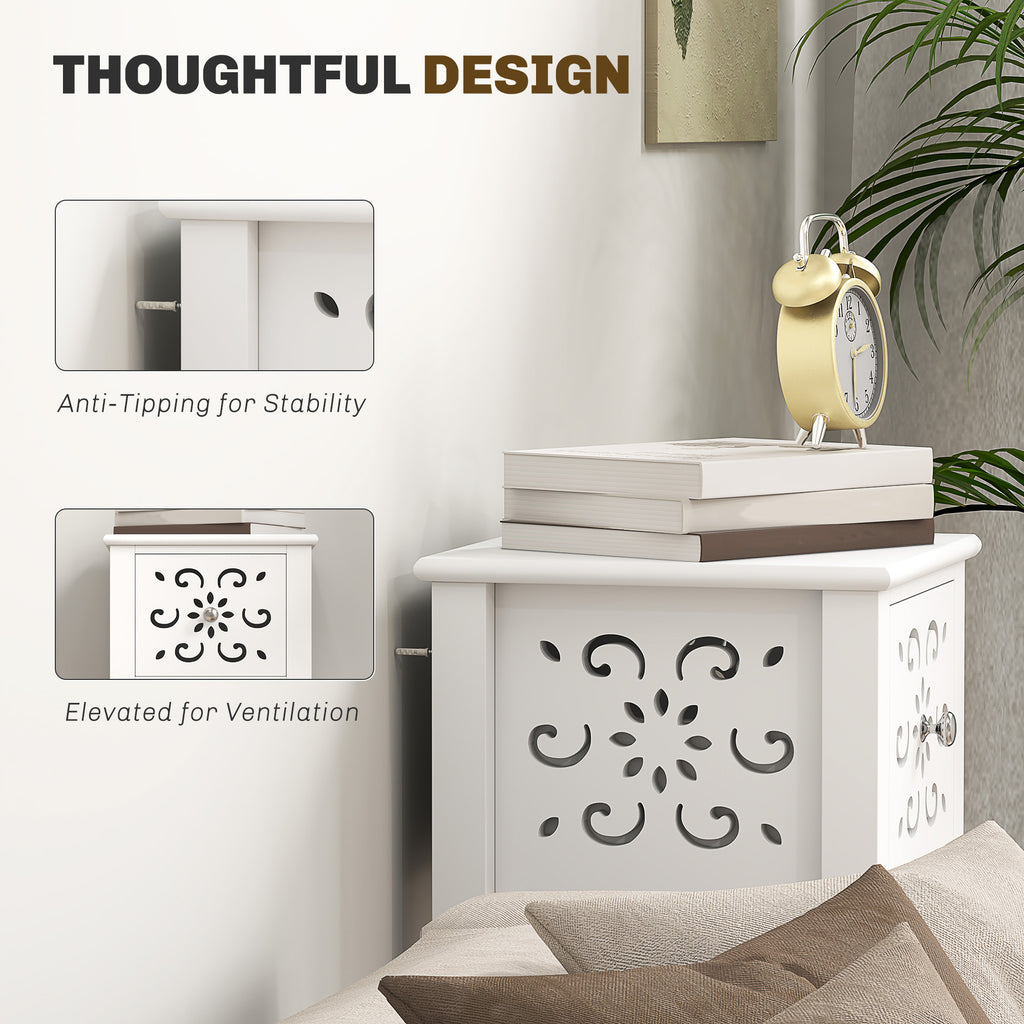 Nightstand Set of 2 with Drawer and Open Storage Shelf White