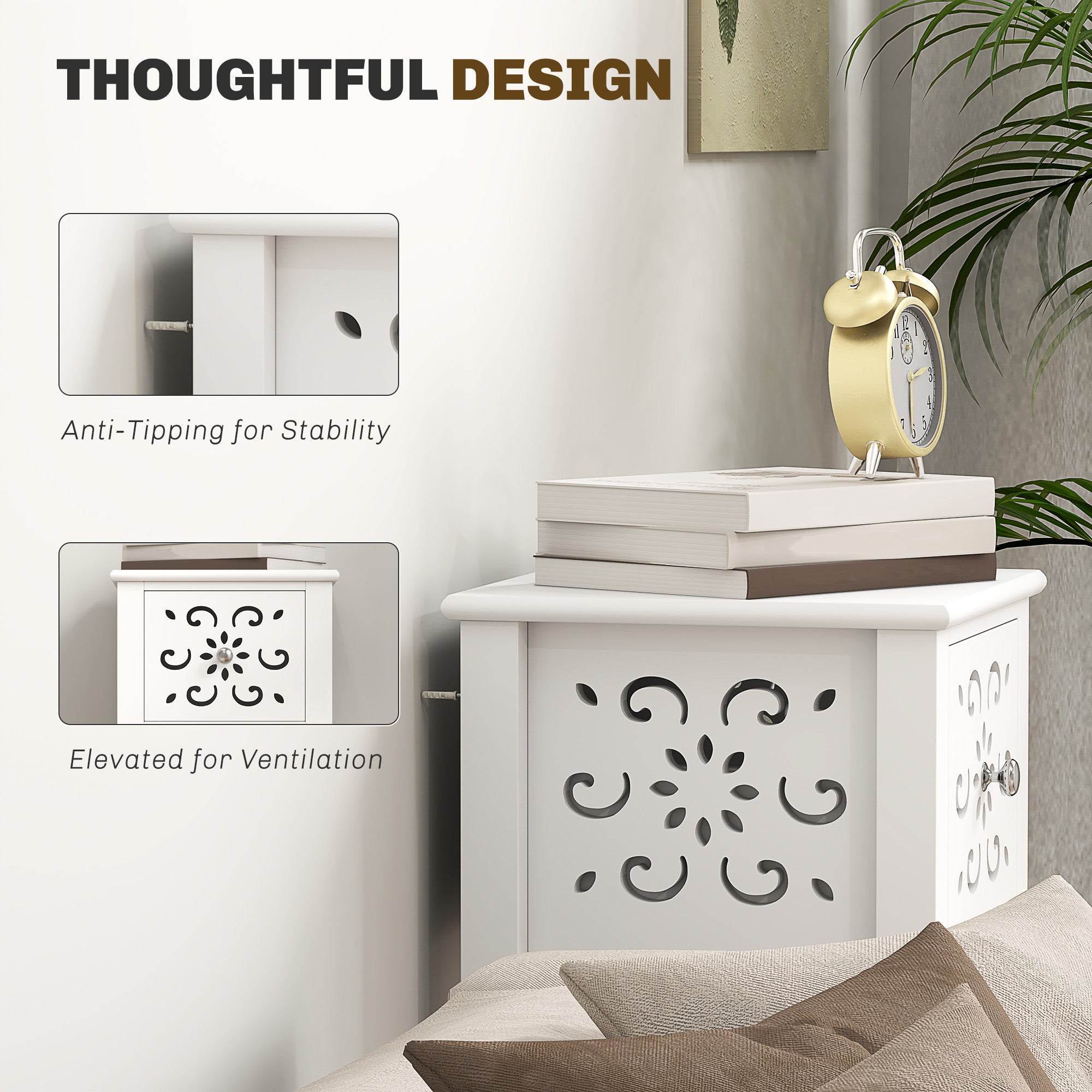 Nightstand Set of 2 with Drawer and Open Storage Shelf White