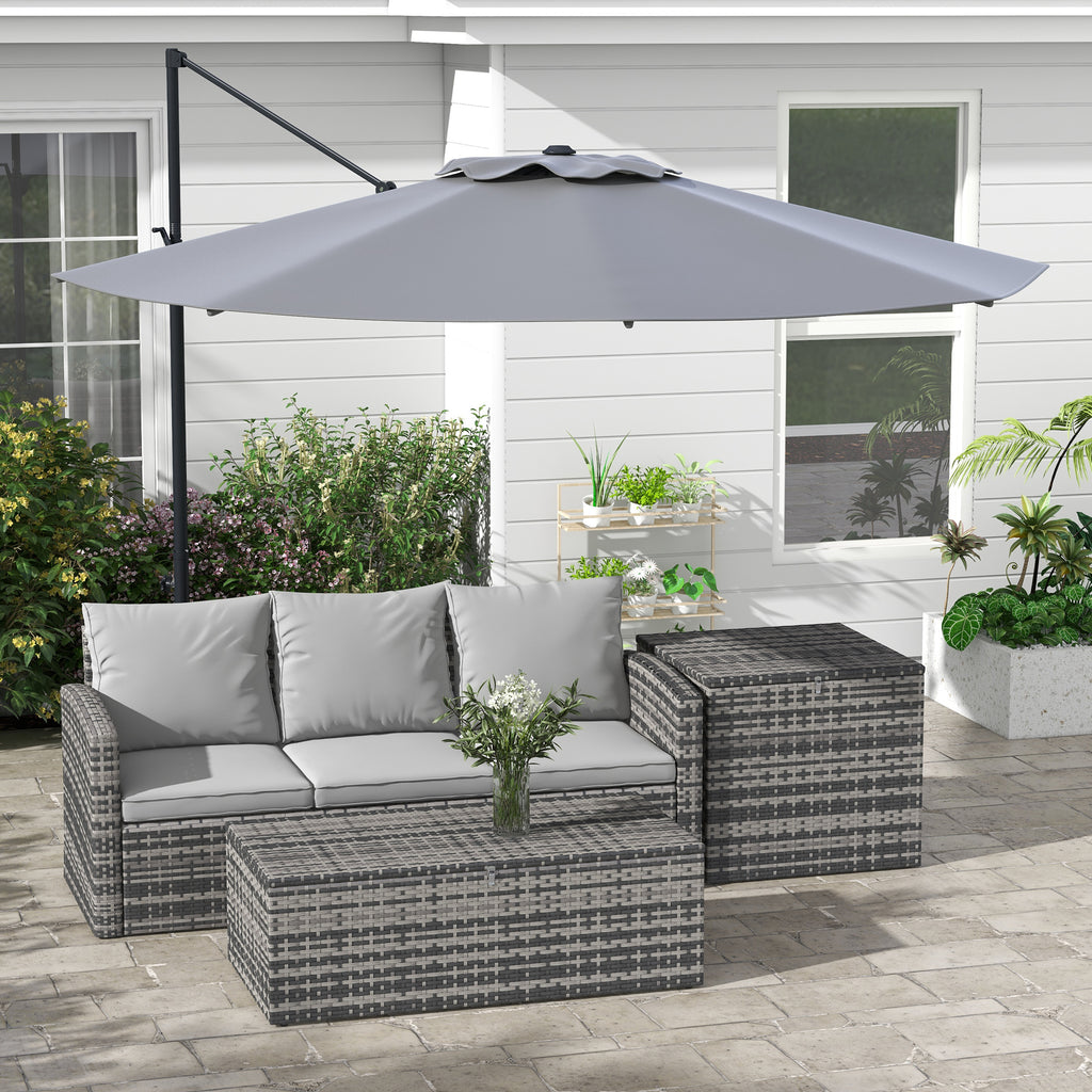 10 FT Cantilever Umbrella, Aluminum Hanging Offset Umbrella with 360°Rotation, Crank, Tilt, Cross Base, Grey