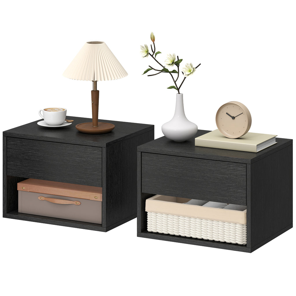 Floating Nightstand Set of 2, Wall Mounted Bedside Table with Drawer for Bedroom, White