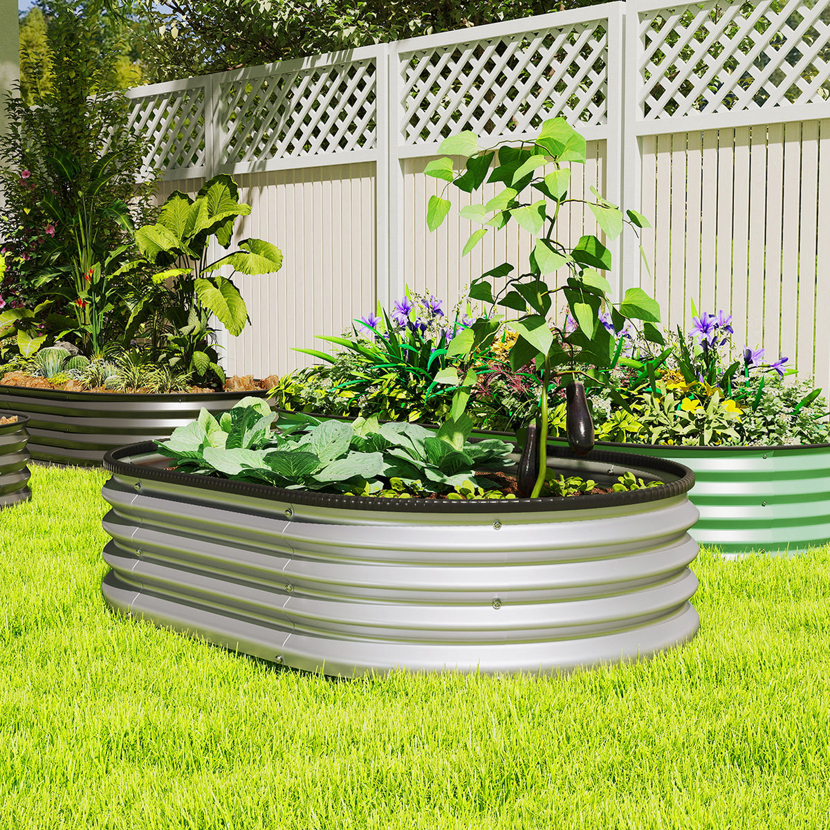 Galvanized Raised Garden Bed, 5 x 3 x 1 ft Modular Metal Garden Beds with Rubber Strip Edging, Silver