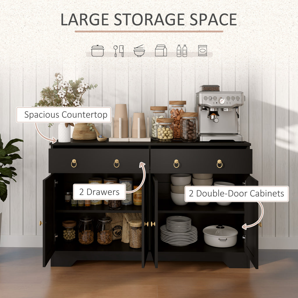 Sideboard Cabinet with 2 Drawers, 4 Barn Doors and 2 Adjustable Shelves, Buffet Table for Living Room, Black