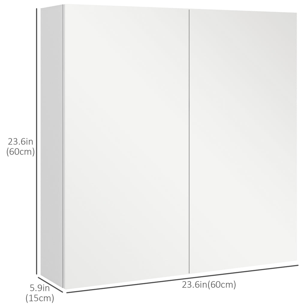 24" x 24" Medicine Cabinet, Wall Mounted Bathroom Mirror Cabinet with Mirrored Doors, Adjustable Shelves and Soft Close Mechanism, High Gloss White