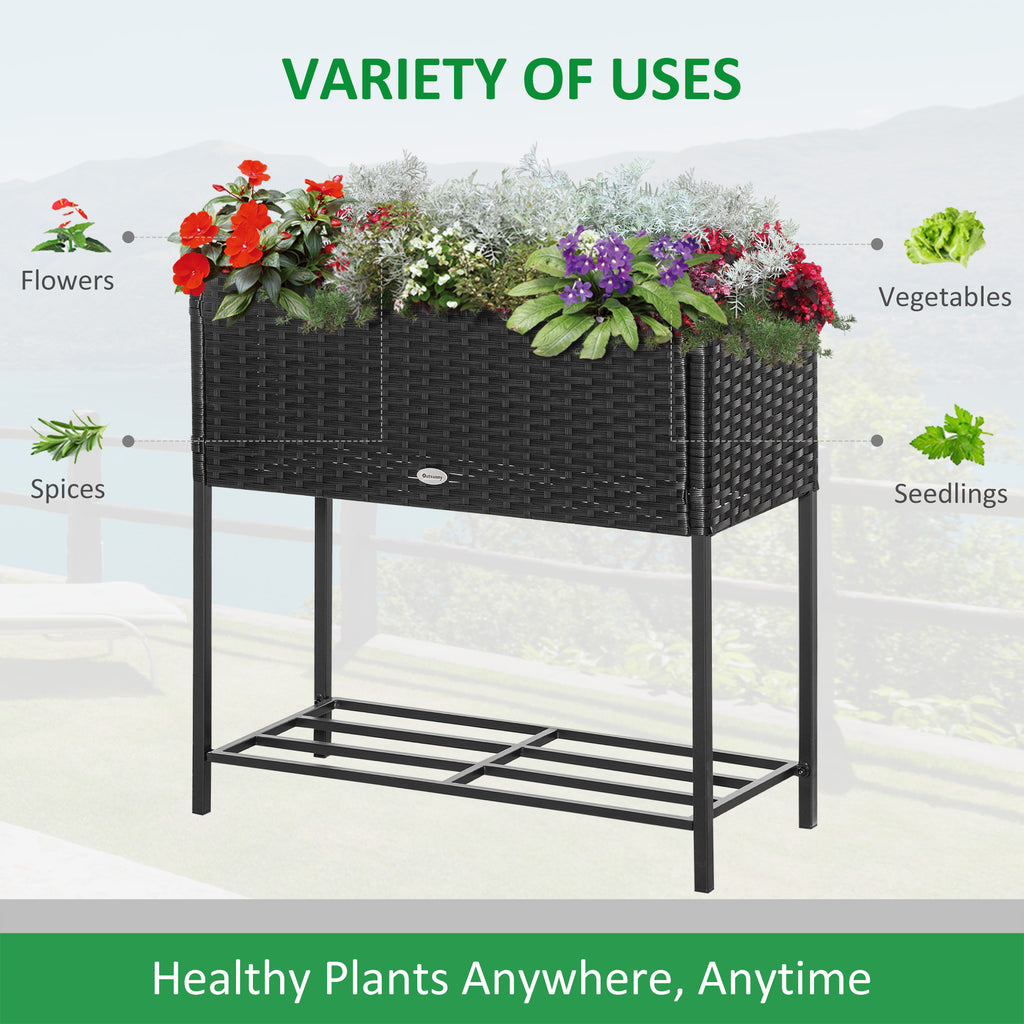 Rattan Raised Garden Boxes, Elevated Flower Beds with Storage Shelf for Herbs, Flowers, Vegetables, Brown