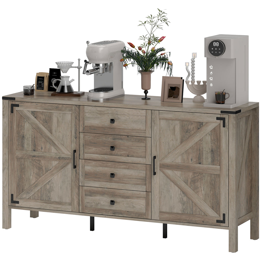 30" Buffet Cabinet, Farmhouse Sideboard with 1.2" Thick Top, 2 Barn Doors, Drawer and Adjustable Shelf, White