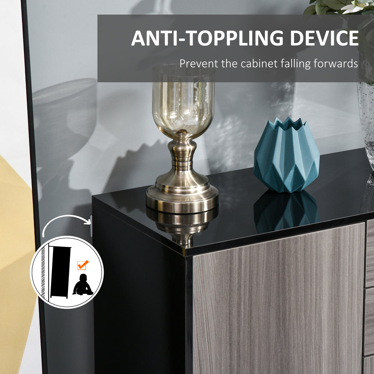 Kitchen Sideboard Storage Cabinet, Modern Coffee Bar with Push-Open Design and 2 Drawers for Living Room, Black