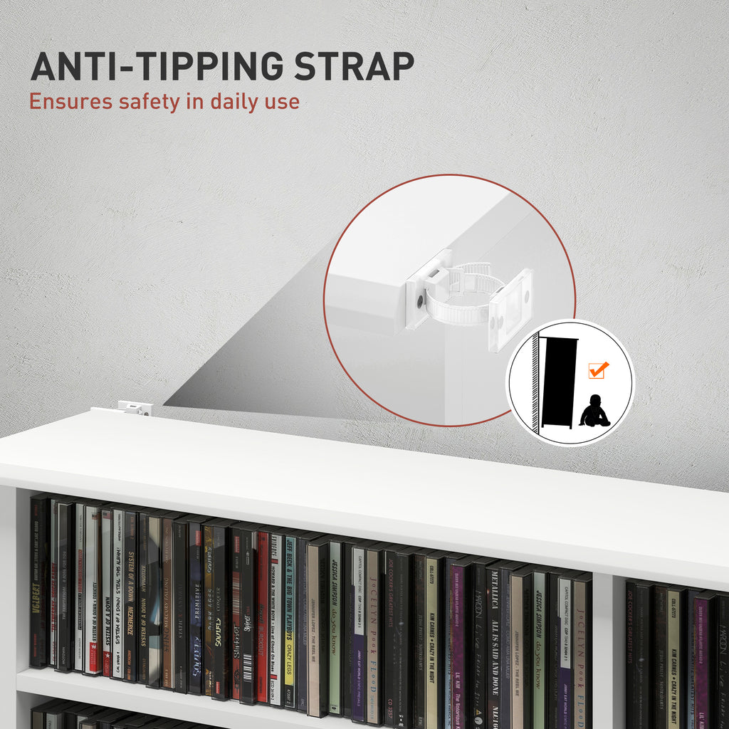 8-Tier DVD Shelf with 12 Adjustable Shelves, Double CD Shelf, Holds 720 CDs, 396 DVDs or 396 Blu-rays, Black