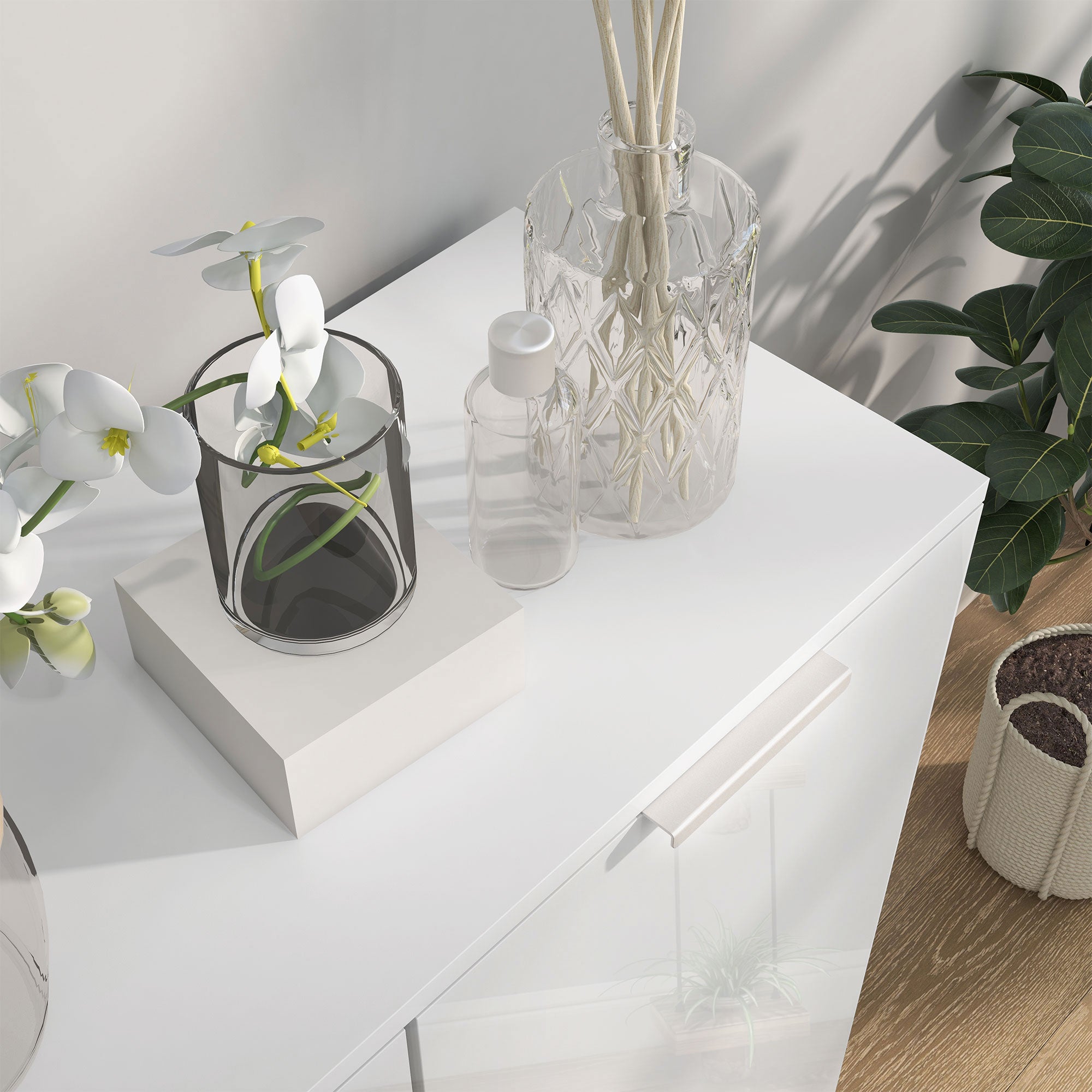 Shoe Cabinet, Shoe Storage Cabinet with Soft-Close Hinges and Adjustable Shelves, Holds 15-20 Pairs, High Gloss White