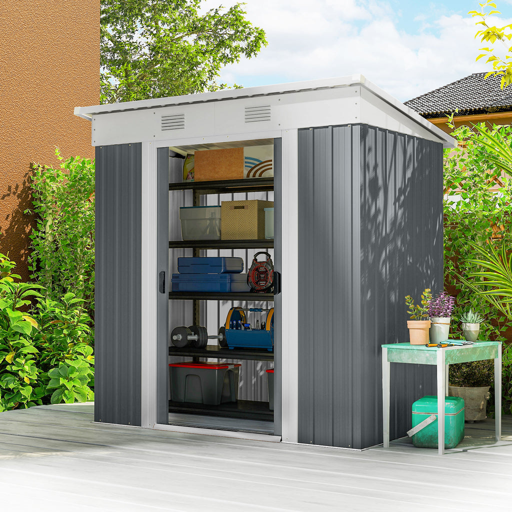 7' x 4' Outdoor Storage Shed, Metal Garden Shed with Lockable Sliding Doors and Vents, Grey