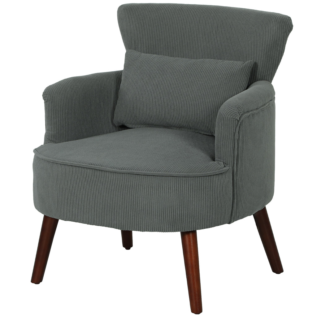 Modern Accent Chair, Upholstered Armchair with Solid Wood Legs and Lumbar Pillow for Living Room, Green