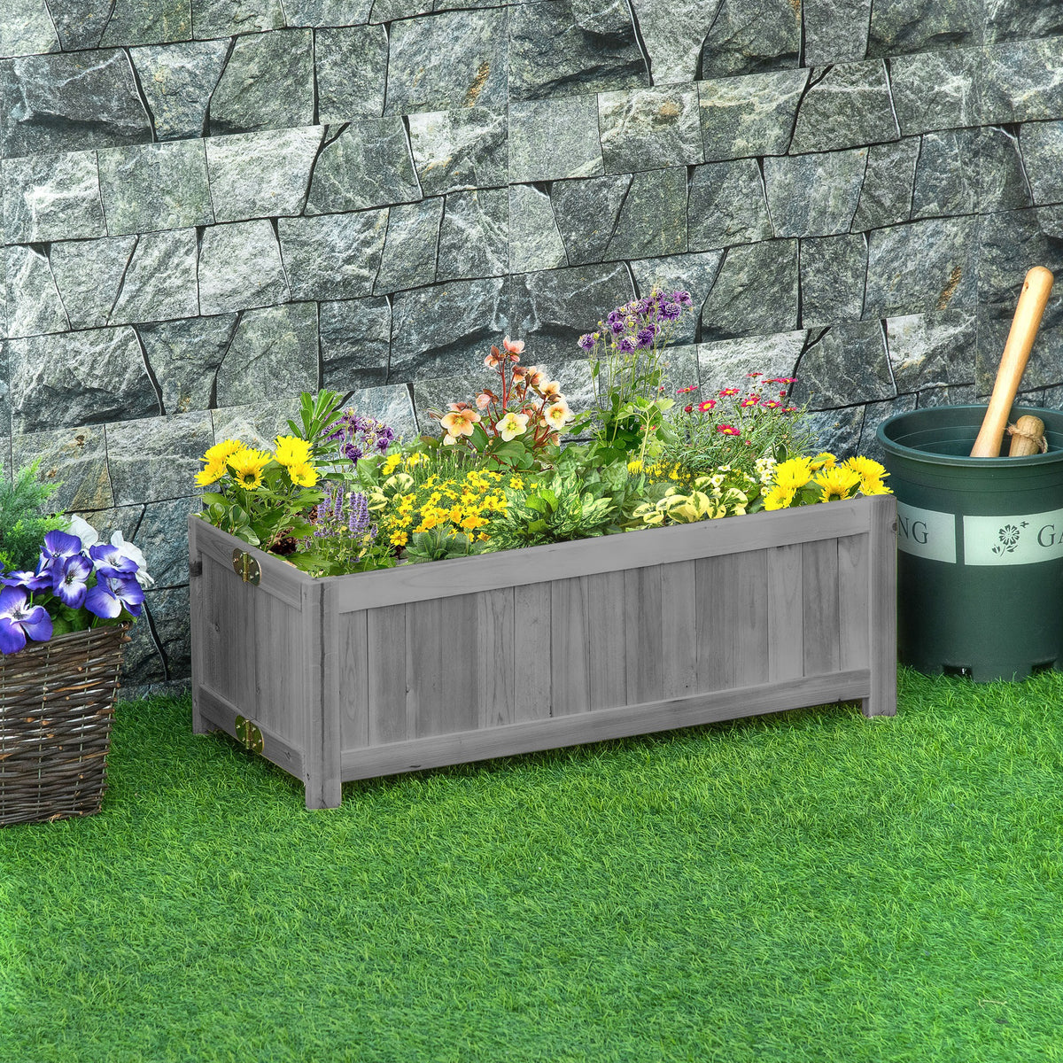 Foldable Elevated Planter Box, Wooden Raised Garden Bed for Backyard, Patio to Grow Vegetables, Herbs, Flowers, Grey