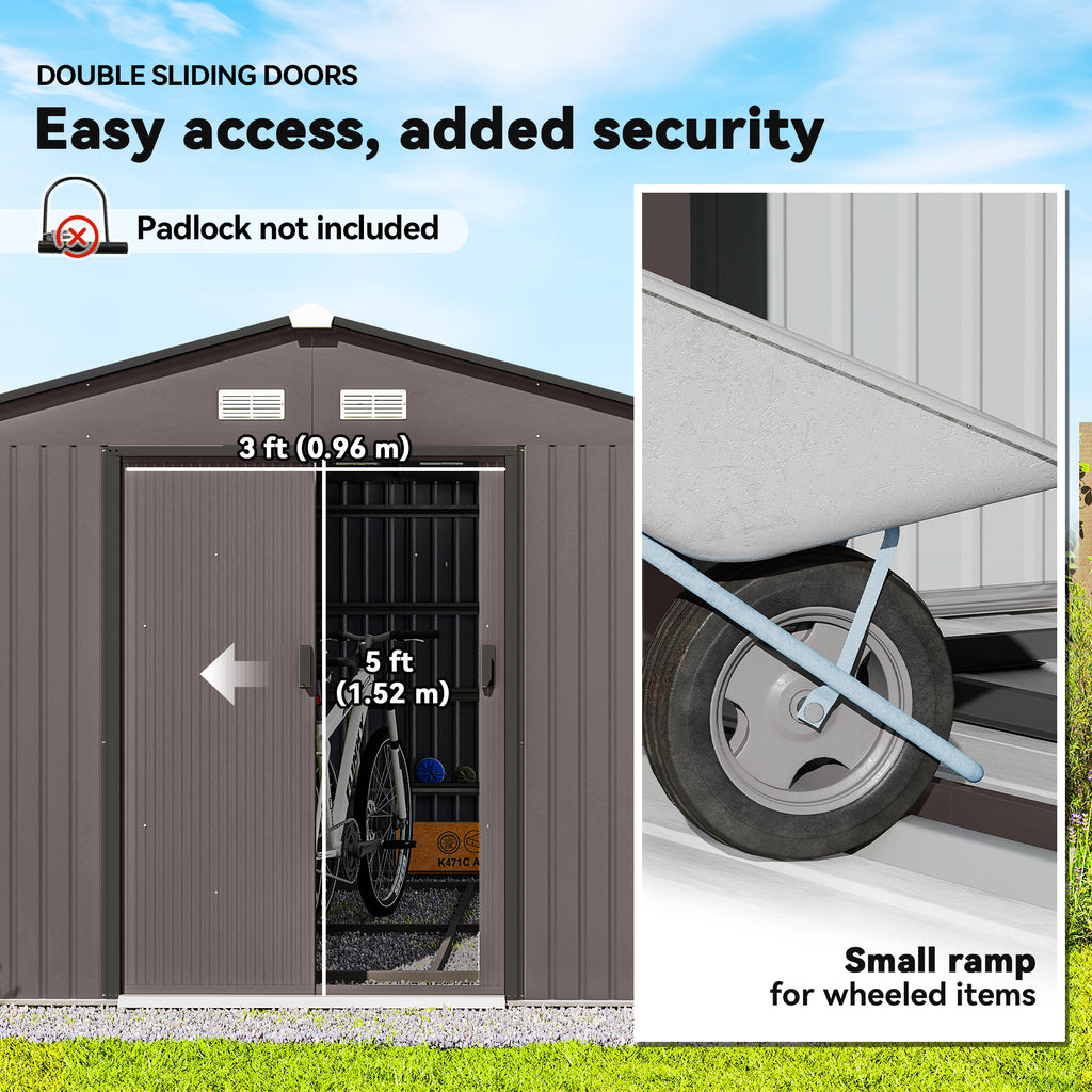11' x 13'Garden Storage Shed w/ Foundation Kit Metal Tool Storage House w/ Double Doors Yellow