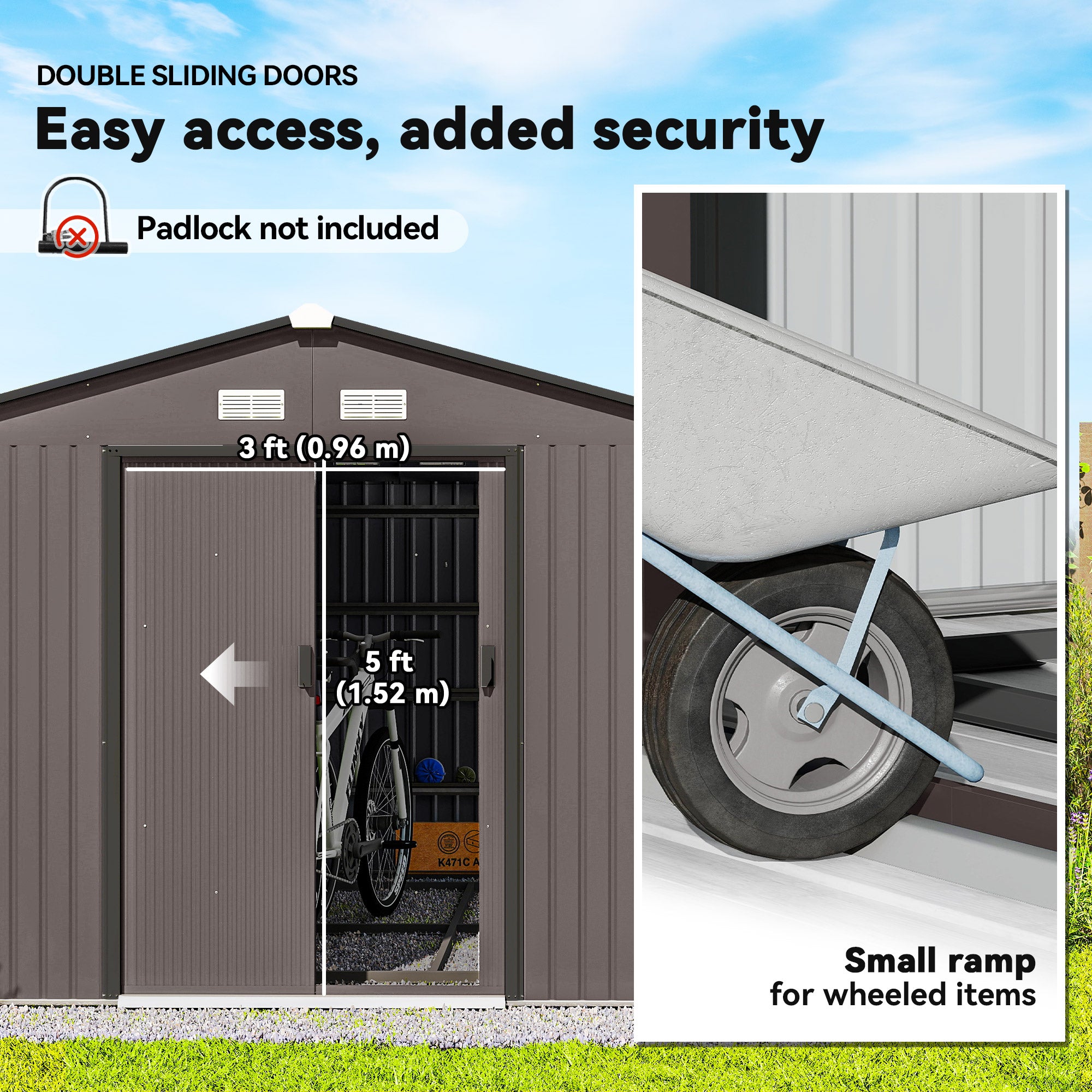 11' x 13'Garden Storage Shed w/ Foundation Kit Metal Tool Storage House w/ Double Doors Yellow