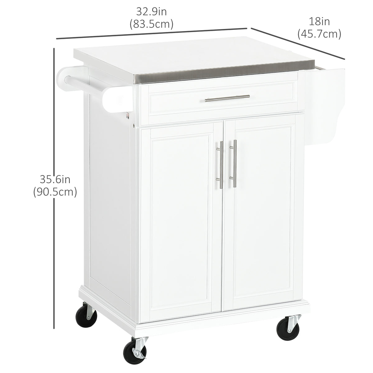 Kitchen Island with Stainless Steel Top, Rolling Kitchen Cart on Wheels with Storage Drawer, Cabinet, Towel Rack and Spice Rack (Black)