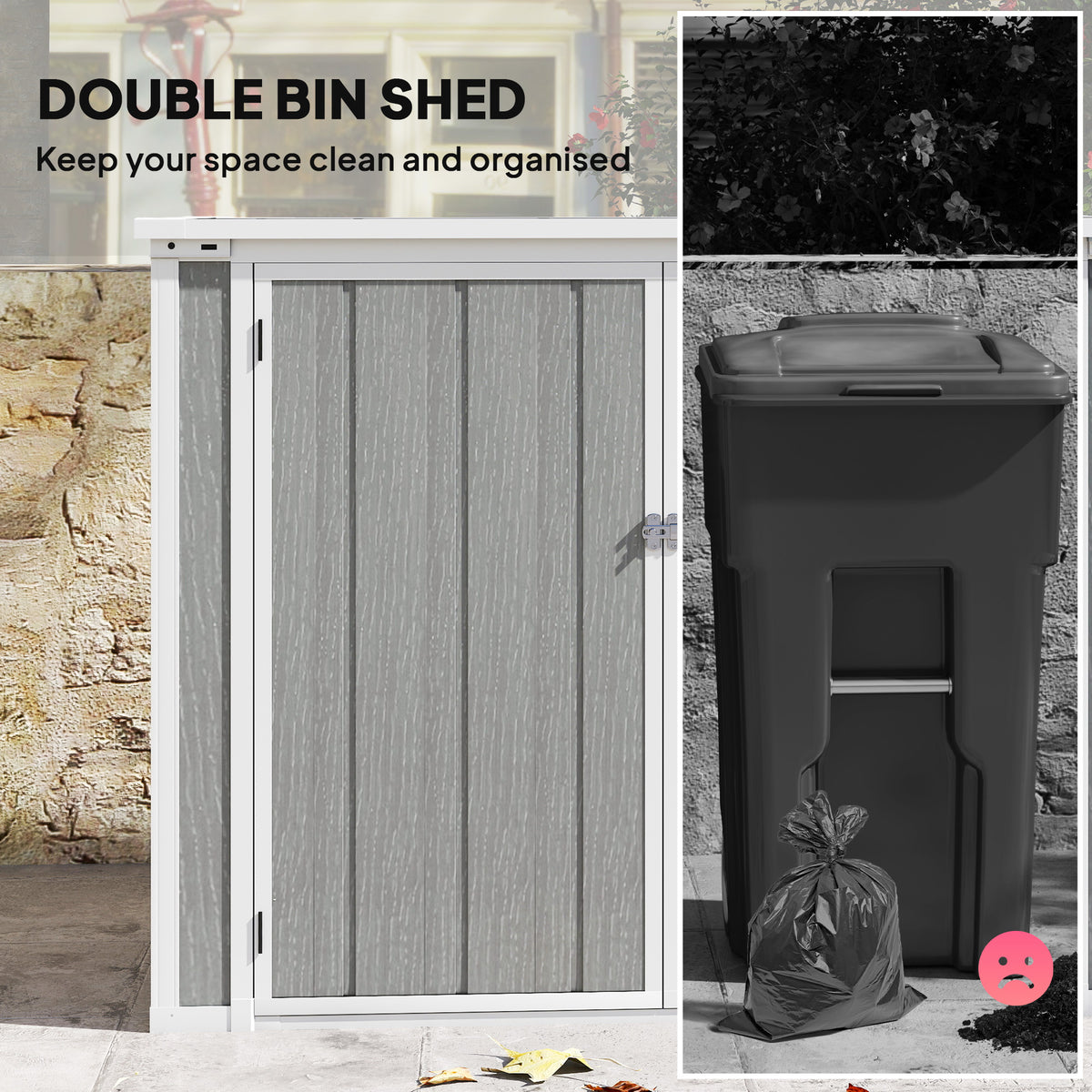 41 Cu. Ft. Outdoor Storage Shed, Outdoor Horizontal Trash Can Storage with Chain Lid, Lockable Storage Box, Grey