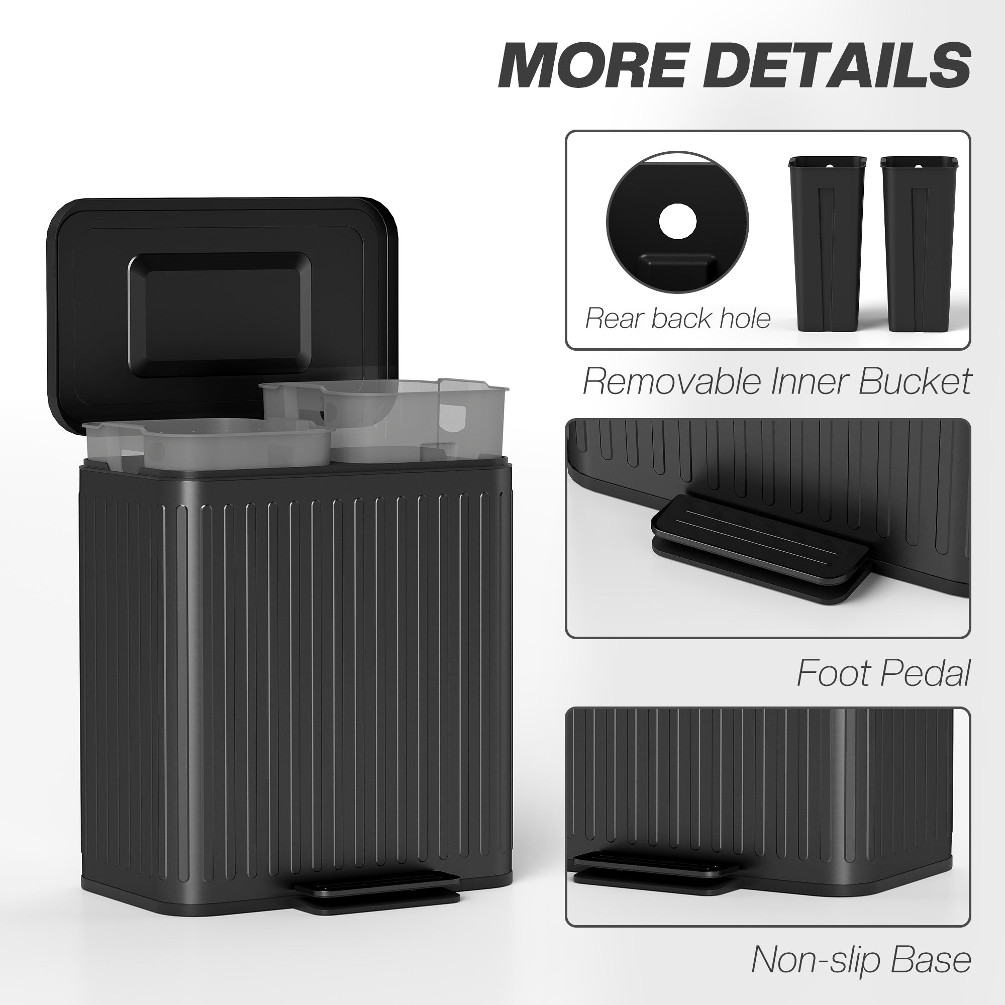 Trash Can, 2 x 5.3 Gallon (2 x 20 L) Garbage Can with Soft-Close Lid, Removable Inner Buckets for Kitchen Home Office