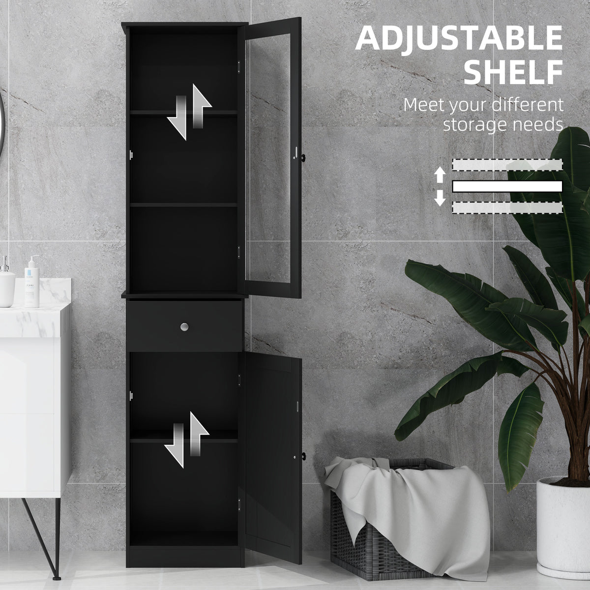 Tall Bathroom Cabinet, Bathroom Storage Cabinet with Drawers, 2 Doors and Adjustable Shelves, White