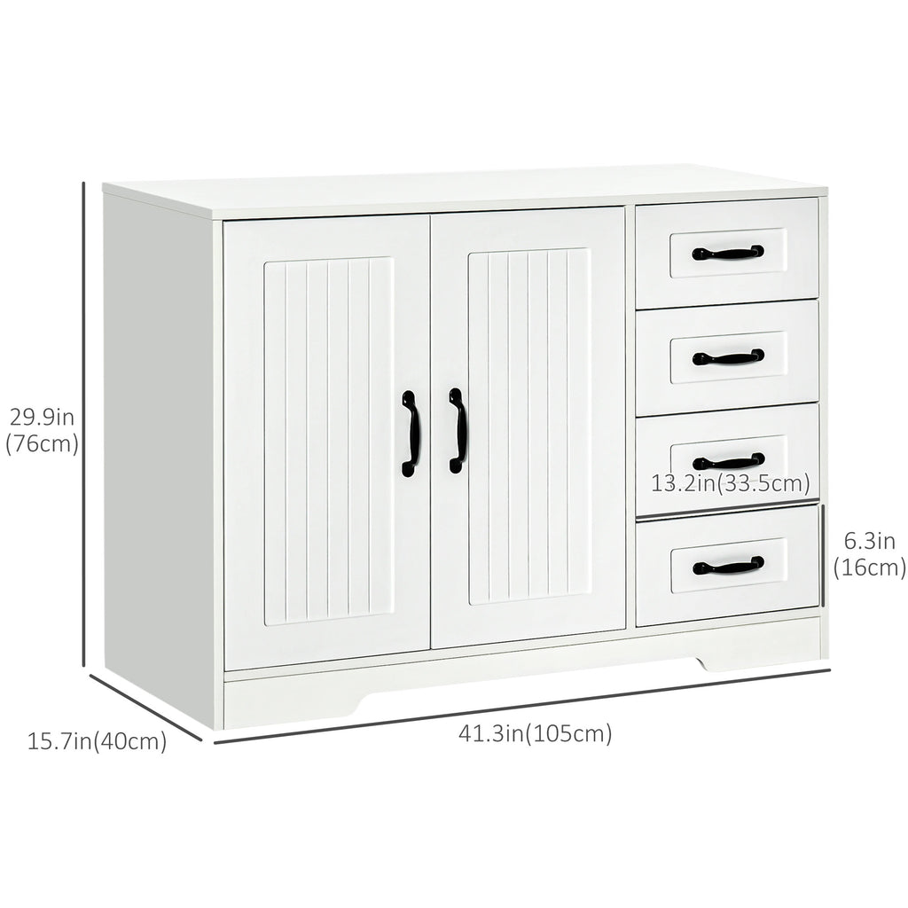 Modern Sideboard Buffet Cabinet with Drawers and Beadboard Door Cupboard Kitchen Storage Cabinet White