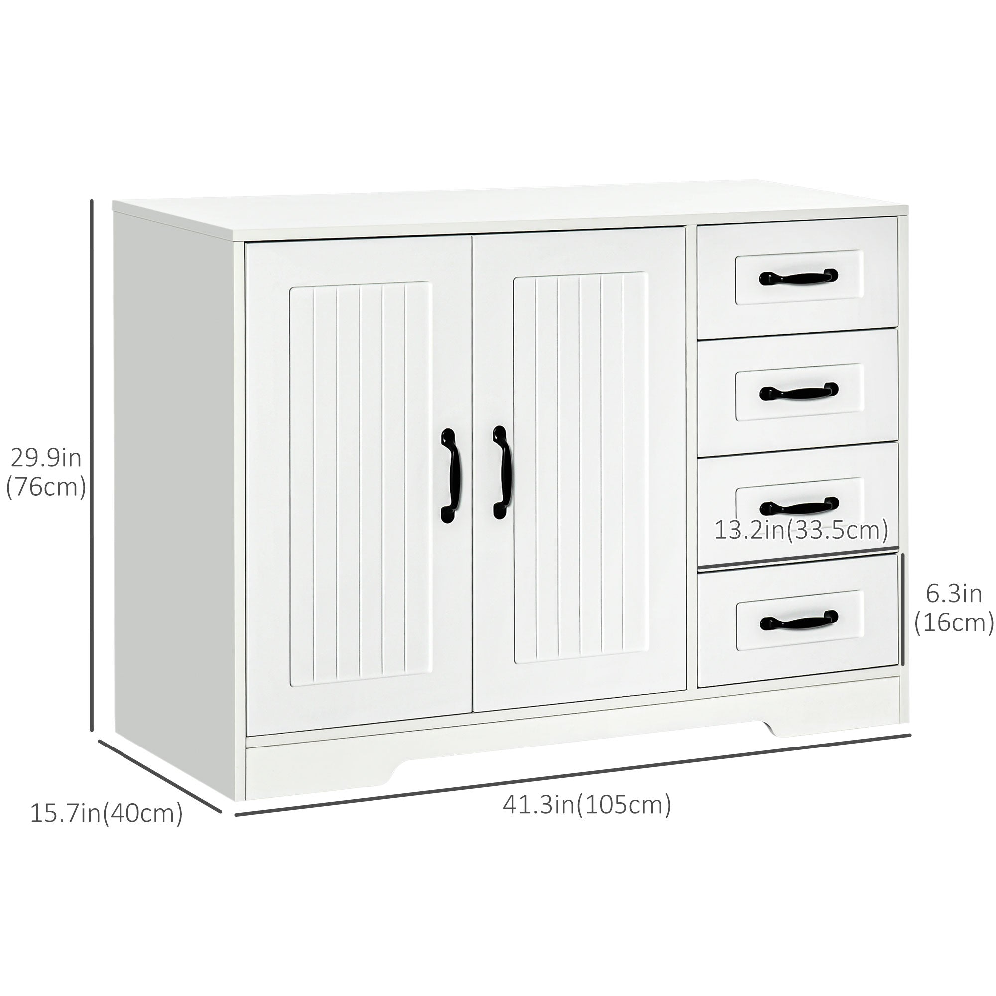 Modern Sideboard Buffet Cabinet with Drawers and Beadboard Door Cupboard Kitchen Storage Cabinet White