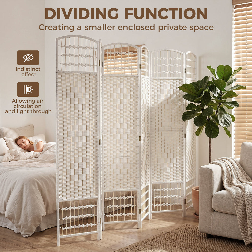 4 Panel Folding Room Divider, Portable Privacy Screen, Wave Fiber Room Partition for Home Office, White