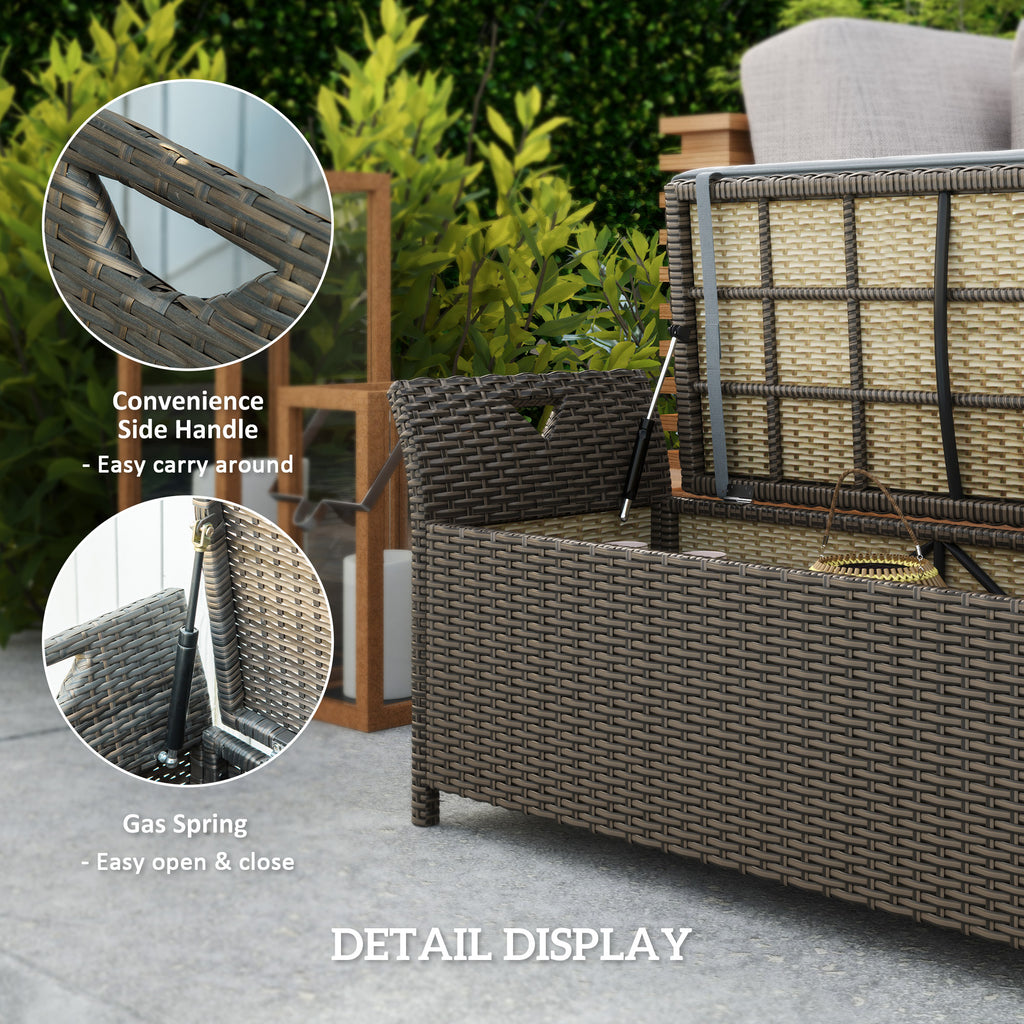 2-In-1 Outdoor PE Rattan Storage Bench, 29 Gallon Patio Wicker Furniture, Basket Box with Handles and Cushion Dark Grey